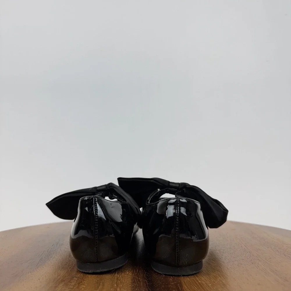 Big Kids Nordstrom‎ Posey Black Faux Patent Leather Bow Mary Jane Flats Size 1 Y